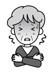 寒くて震えているおばあさん