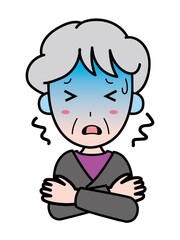 寒くて震えているおばあさん