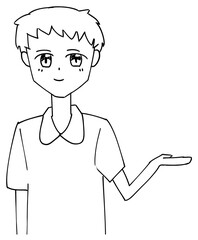 手の平で案内する看護師　　【線画】