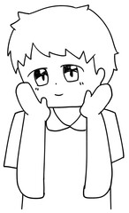 頬に手を当てる嬉しそうな看護師　　【線画】