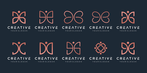 set of creative abstract monogram logo design.