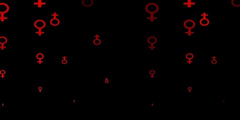 Dark Orange vector texture with women's rights symbols.
