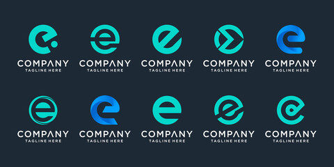 Set of creative letter E logo design template. icons for business of finance, consulting, technology, simple.