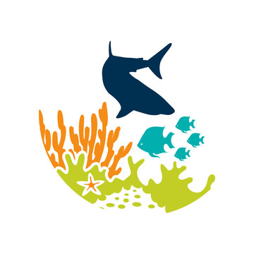 sea underwater fish bowl aquarium logo vector illustration