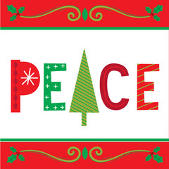 Christmas greetings with Peace letter,red and green color decoration, vector illustration