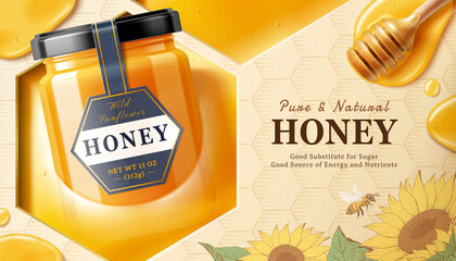 Engraved sunflower honey ads