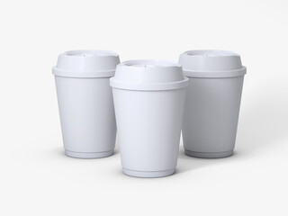 3d white paper coffee cups