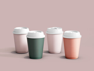 3d pastel color coffee cups