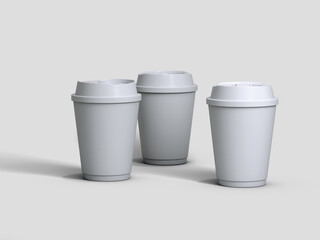 3d white paper coffee cups
