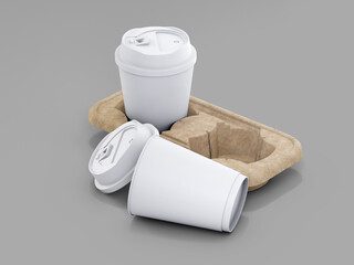 3d coffee cups with cup carrier