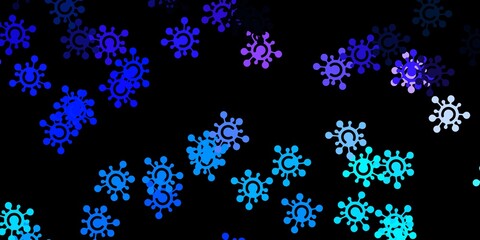 Dark pink, blue vector pattern with coronavirus elements.