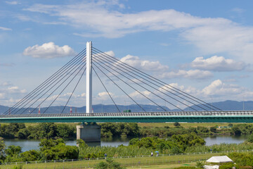 淀川左岸の下流側堤防から見る鳥飼仁和寺大橋
