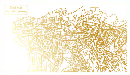 Naklejka premium Beirut Lebanon City Map in Retro Style in Golden Color. Outline Map.