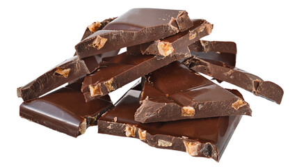 Broken milk chocolate with almond nuts Isolated