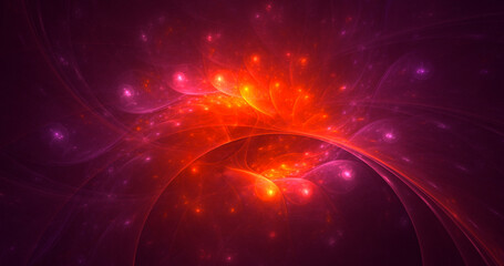 3D rendering abstract multicolored fractal light background with bright center