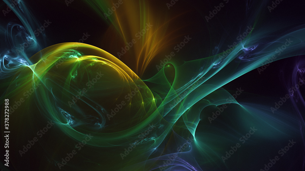 Poster 3d rendering abstract multicolored fractal light background with bright center