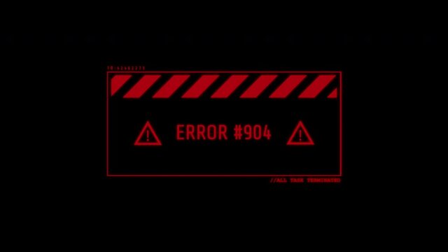 Motion graphic of Digital panel show error code. System alert fix bug on screen with digital noise glitch effect. Concept of programming security and digitals banner.