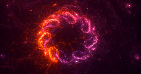 3D rendering abstract multicolored fractal light background with bright center