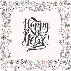 Greeting card for the New Year holidays. Vector lettering illustration in cute cartoon light style for print and decoration.