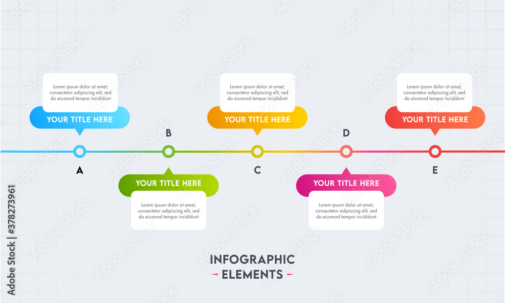 Wall mural presentation business infographic elements with 5 options on grid background.