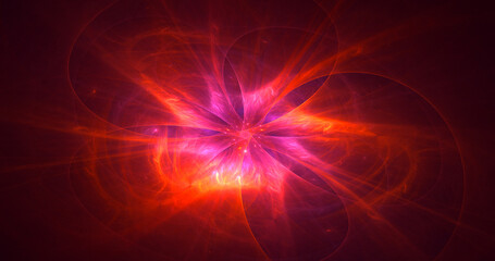 3D rendering abstract multicolored fractal light background with bright center
