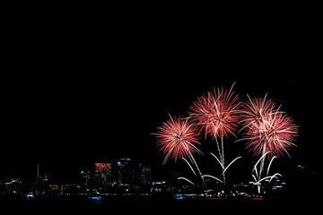 Fototapeta na wymiar Colorful fireworks on black background.