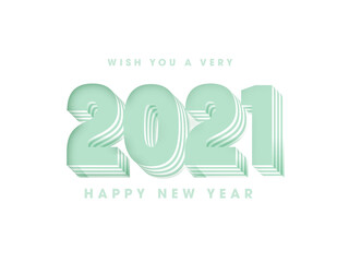 3D Layered Style 2021 Number on White Background for Happy New Year Celebration. Can be used as greeting card.