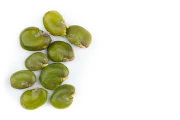 Boiled and peeled broad bean on white background