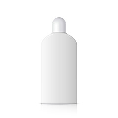 Cool Realistic Flat White plastic bottle. Cosmetic package collection for cream, soups, foams, shampoo. Vector Illustration