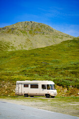 Camper car in norwegian mountains