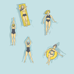 Swimmers, girls in the pool.  Vector illustration.