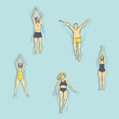 Swimmers, people in the pool.  Vector illustration.