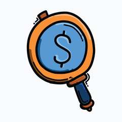 Magnifying glass and money color vector icon. Drawing sketch illustration hand drawn line eps10