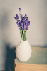 Fresh flowers of lavender bouquet on rustic wooden background