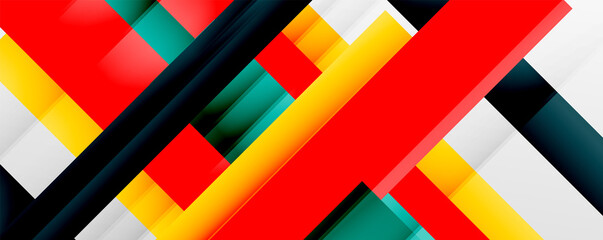 Geometric abstract backgrounds with shadow lines, modern forms, rectangles, squares and fluid gradients. Bright colorful stripes cool backdrops