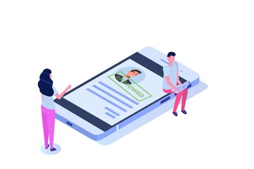 Online CV, Hiring, select resume process concept. Company hr managers hiring a employee online.  Vector illustration