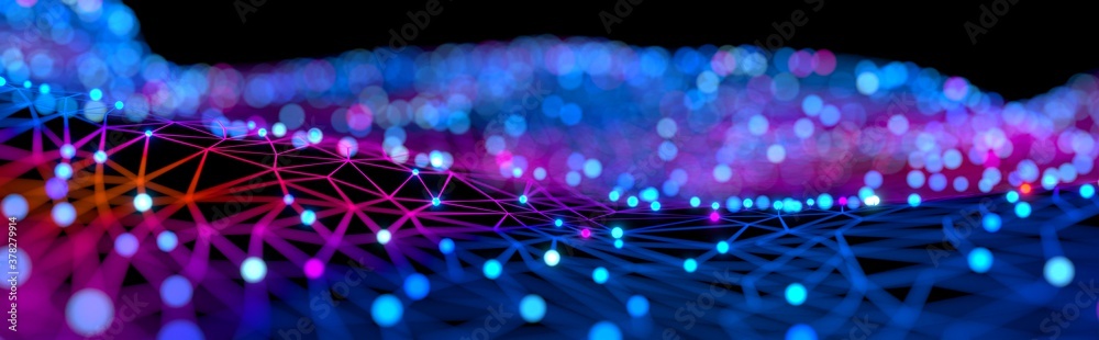 Poster Abstract  background with mesh or plexus and shallow DOF. Technology concept.  3D render / rendering