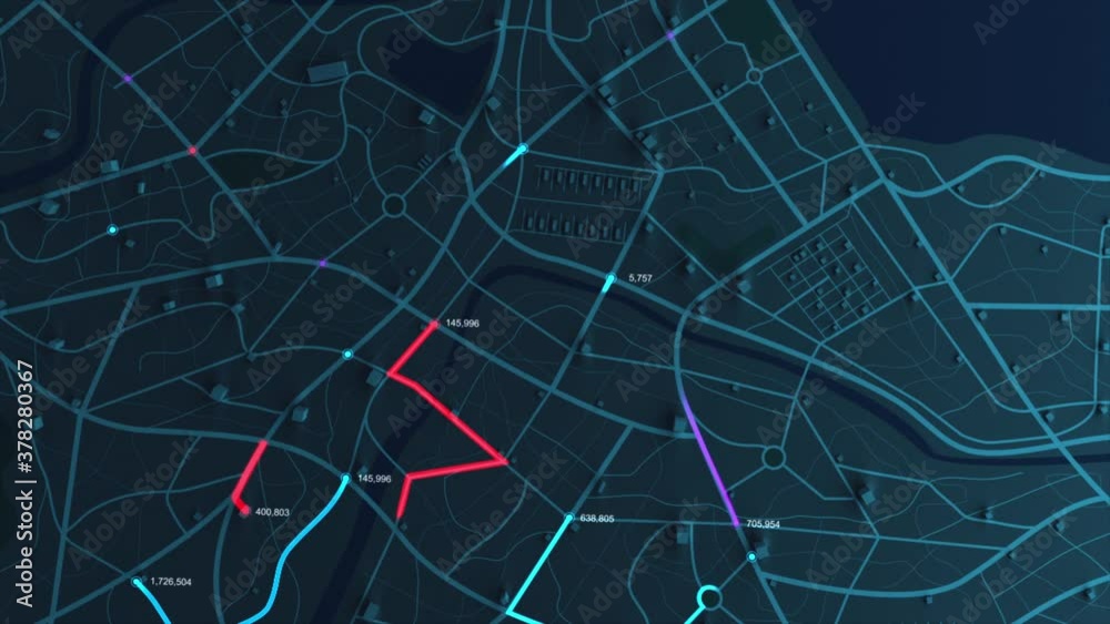 Poster 3d rendering gps map navigator with direction path, different color of a route for transport concept