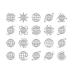 icons set, line globe with different arrows