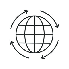 icon, line globe with arrow, four arrows shape circle