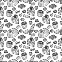 Seamless pattern with cute hand drawn sweets and candies