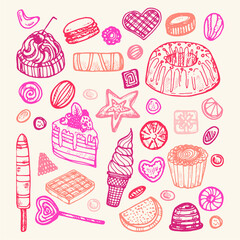 Set of cute hand drawn sweets and candies