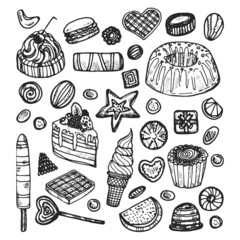 Set of cute hand drawn sweets and candies