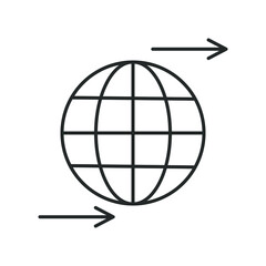 icon, line globe with arrow, two arrows above and below, directed to the right