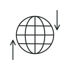 icon, line globe with arrow, two arrows, left and right, towards