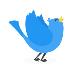 Cute little bird tweeting cartoon flat style vector illustration isolated on white background.