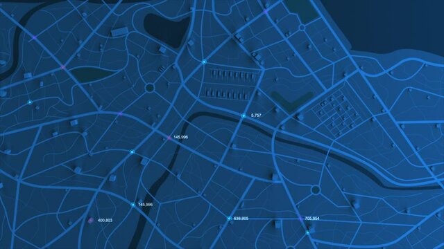 3D rendering GPS map navigator with a random counter number, different color of a destination point for transport concept, select focus shallow depth of field