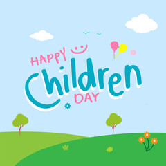 Happy Children's Day greeting card. Doodle letters on white background with child style.