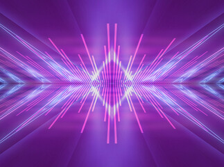 Background empty show scene. Ultraviolet dark abstract background. Geometric neon shapes, neon glow, blue and pink lighting