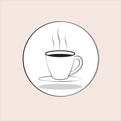 Coffee symbol on cup inside a white circle. Isolated on a beige background. Suitable for logos, stickers, emblem and banners.